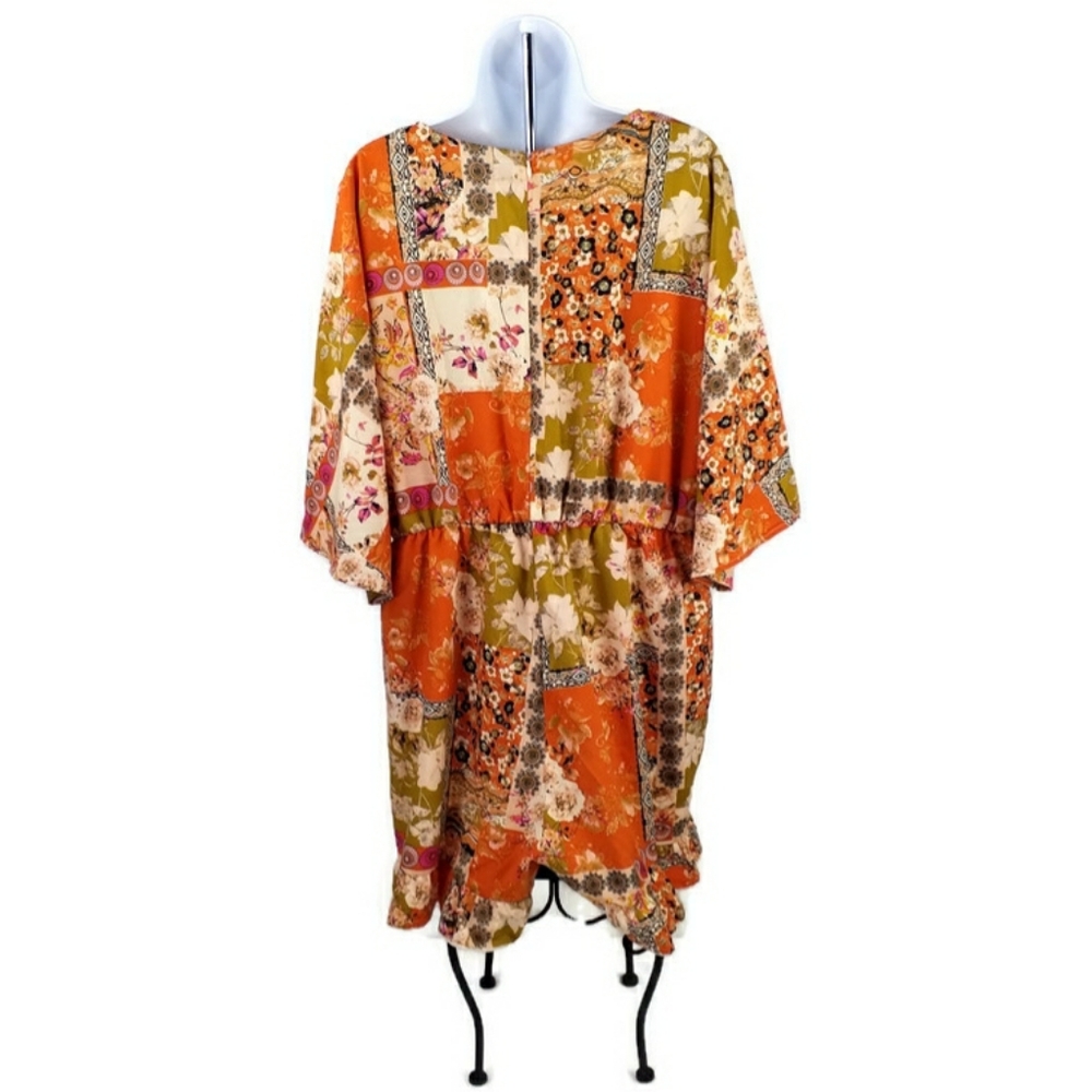 Shein Orange Patchwork Floral Print Surplice V-Ne… - image 2